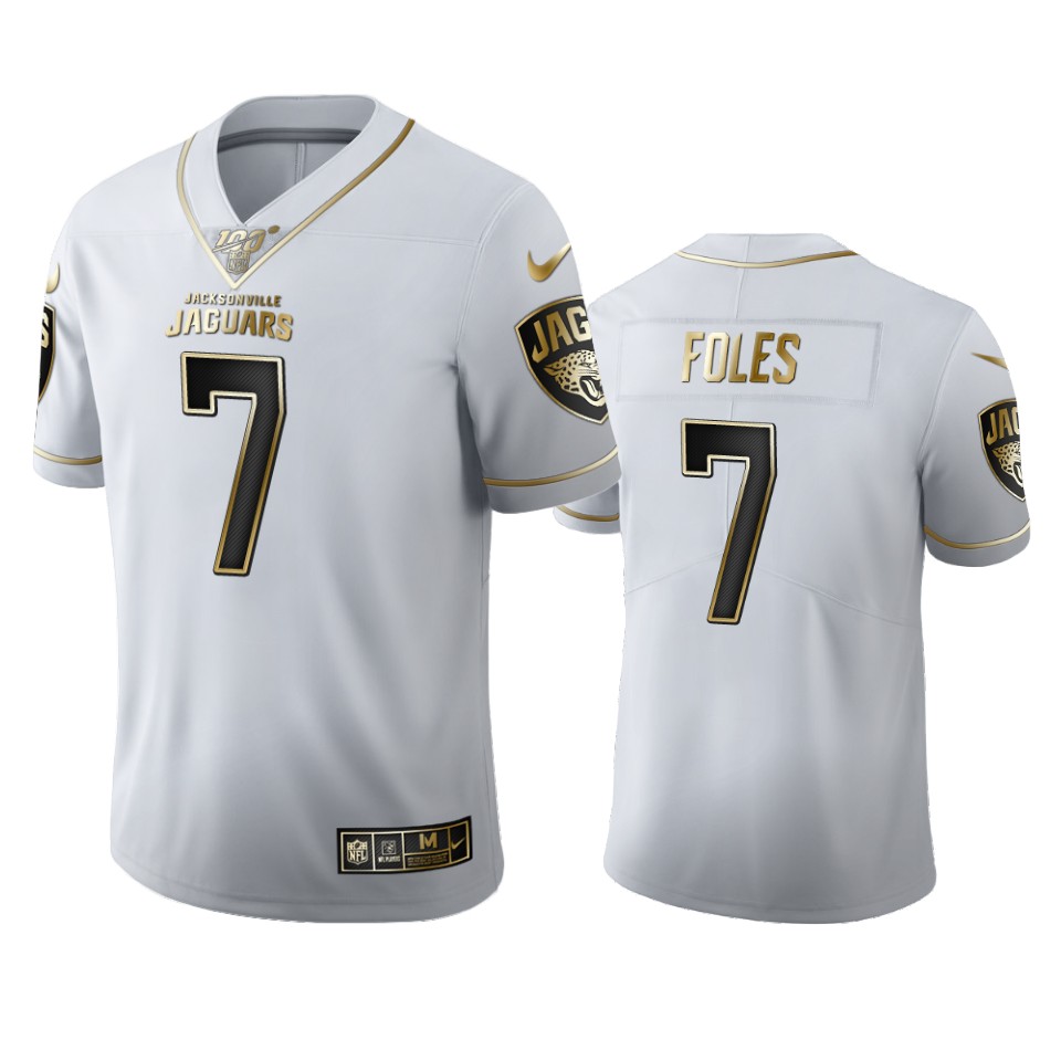 Men Nike Jacksonville Jaguars 7 Nick Foles White Golden Edition Vapor Limited NFL 100 Jersey